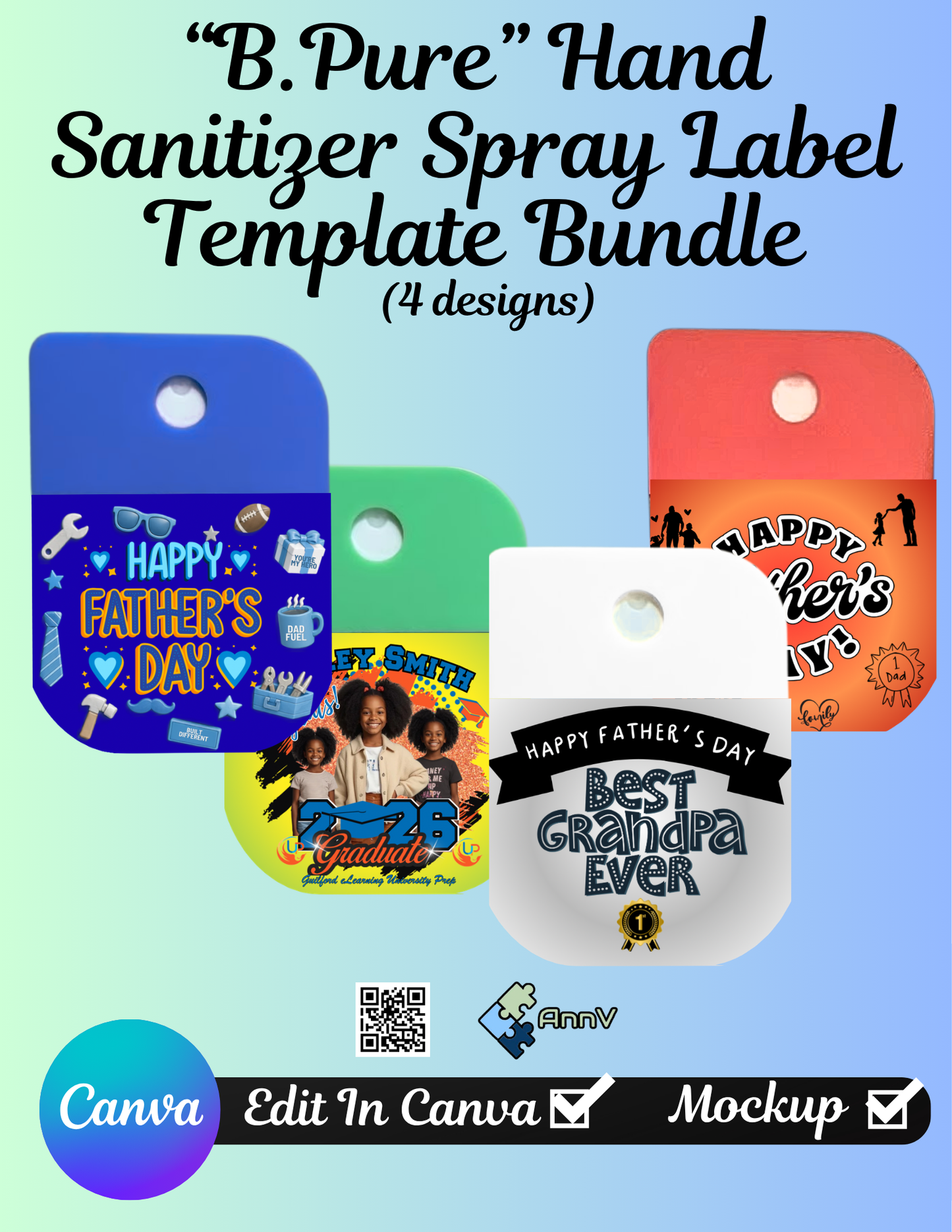B. Pure Hand Sanitizer Spray Label Template Bundle