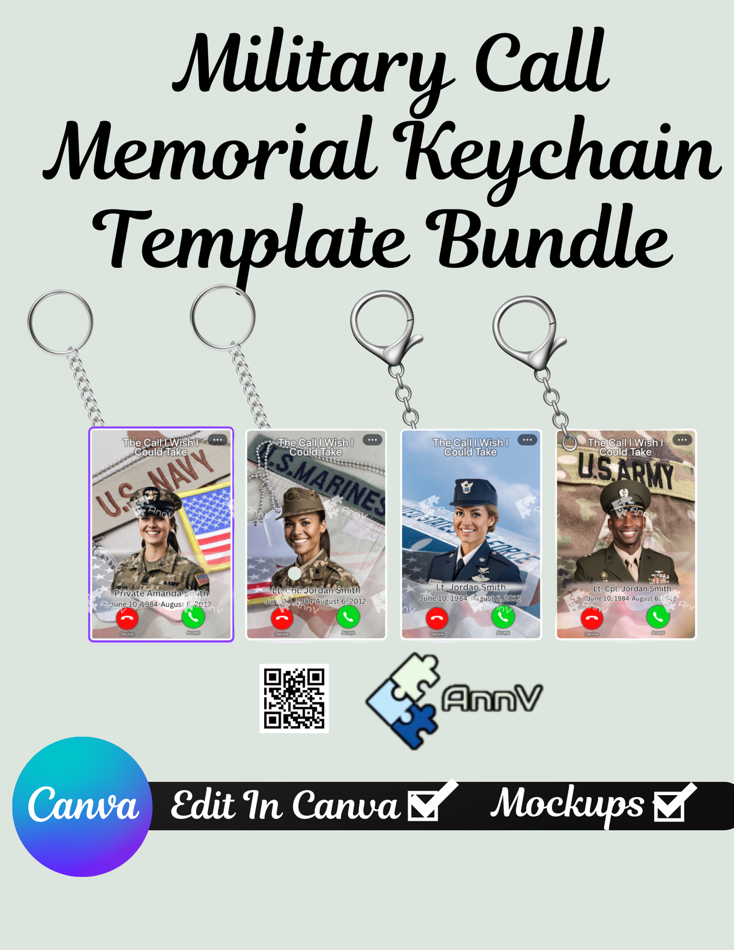 Military Call Memorial Keychains Template Bundle