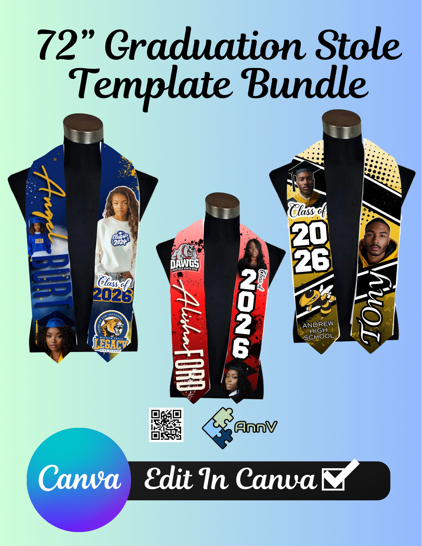 Graduation Stole Template Bundle