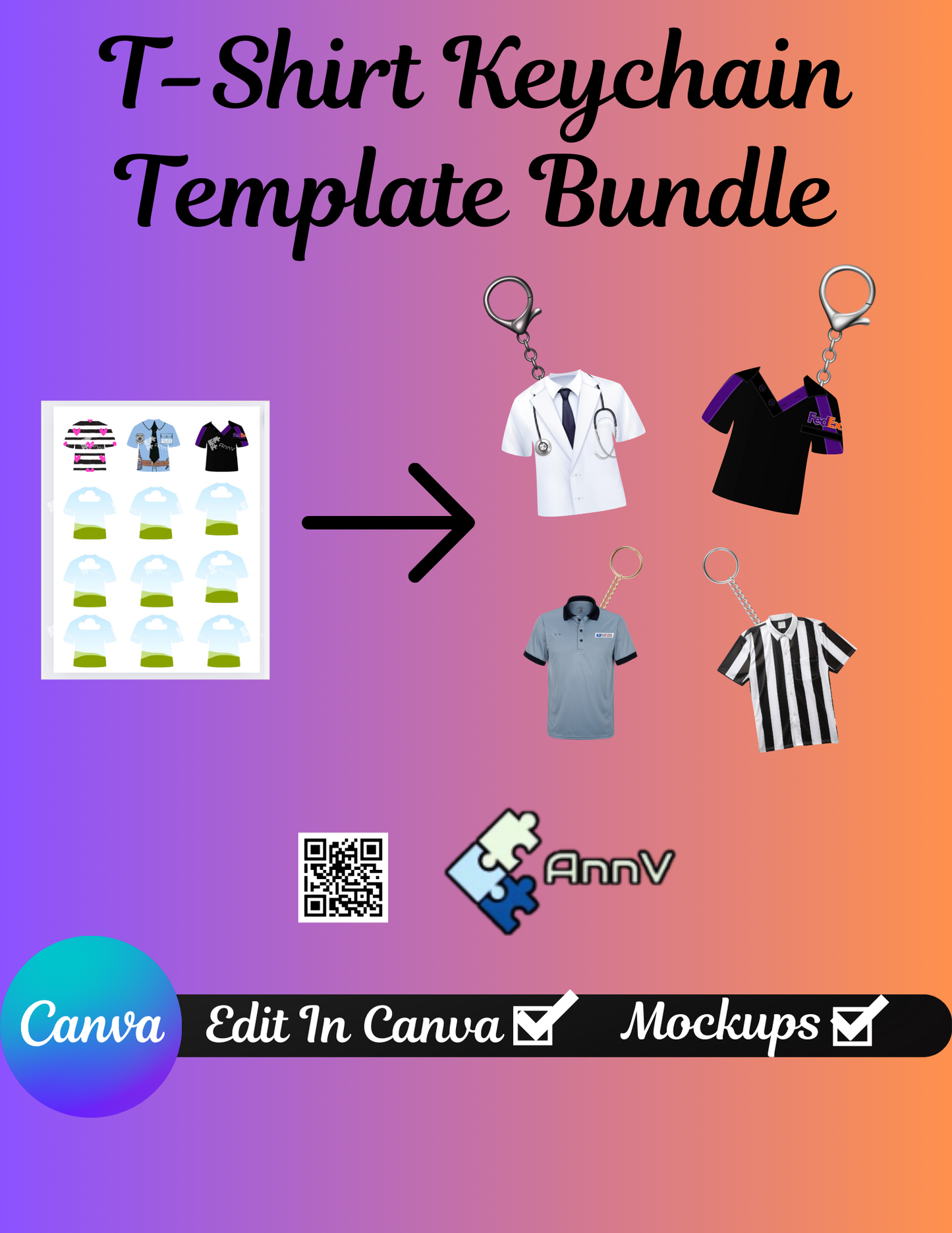 T-Shirt Keychain Frame Template Bundle (2x2”)