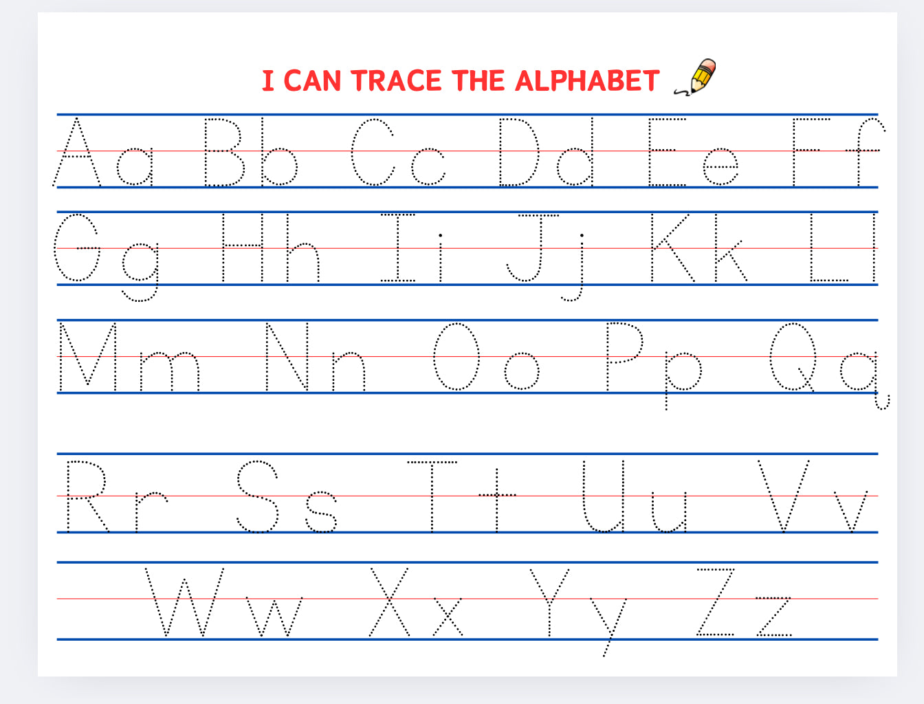 Alphabet Tracing Sheet Template (11x8.5”)