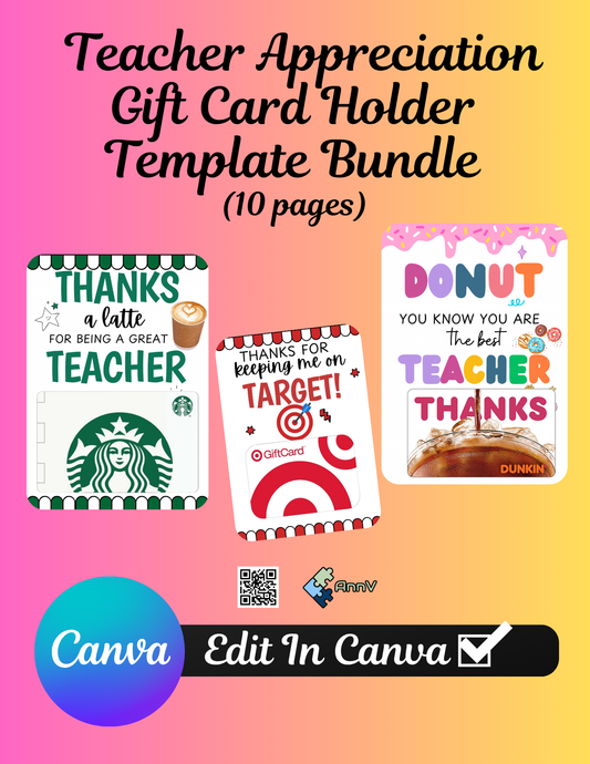 Teacher Appreciation Gift Card Holder Template Bundle