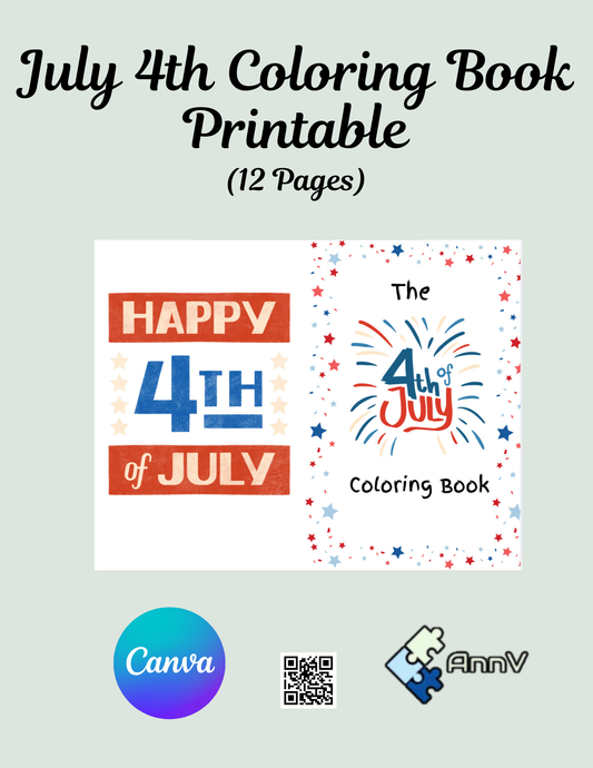 July 4th Coloring Book Printable (11x8.5”)