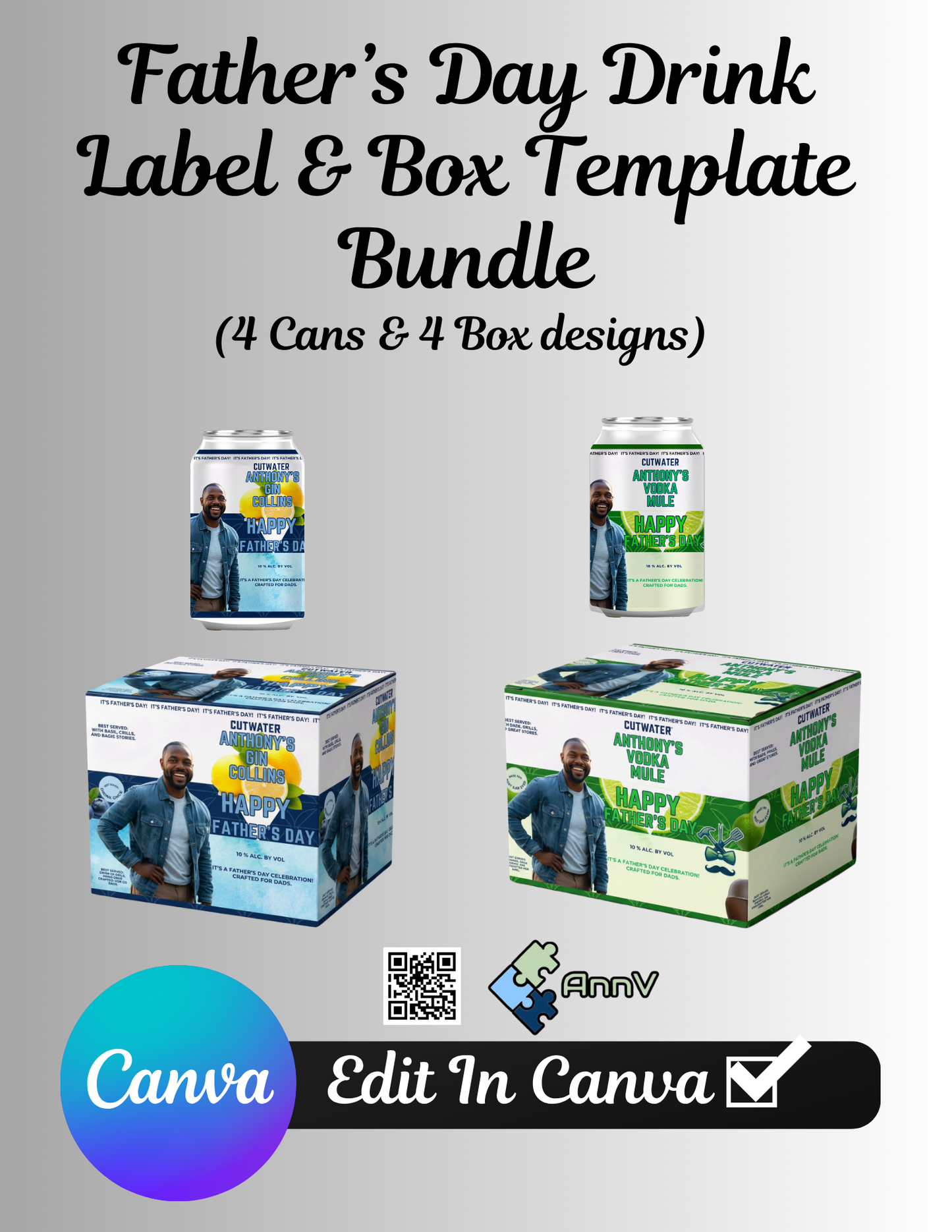 Father’s Day Drink Box & Can Label Template Bundle