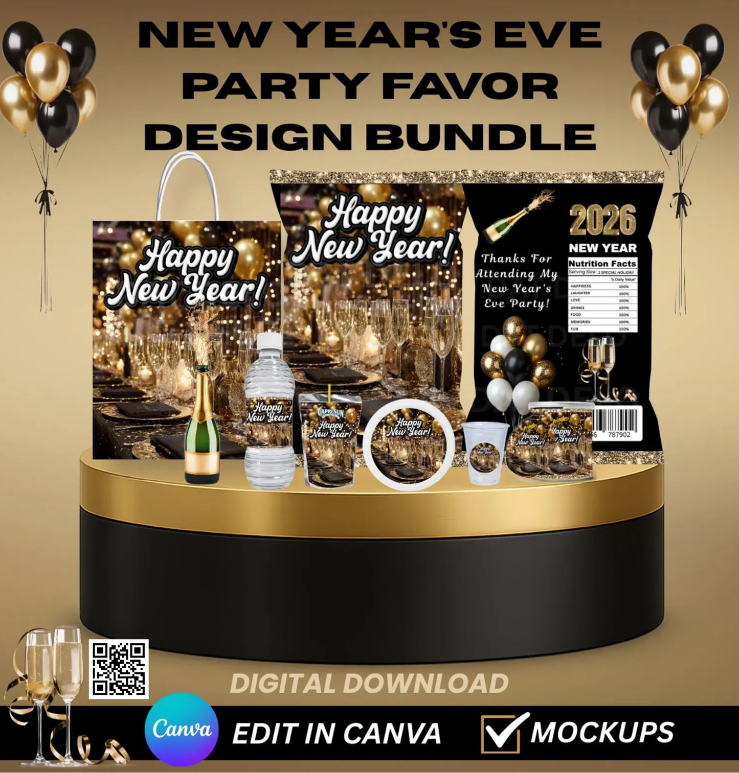 New Year’s Eve Party Favor Templates Bundle