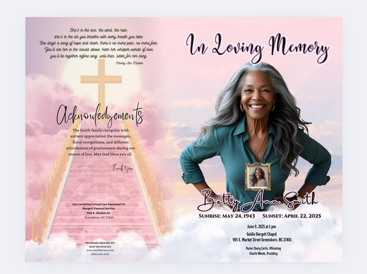 Pink Stairway to Heaven Bi-Fold Obituary Template (11x8.5”)